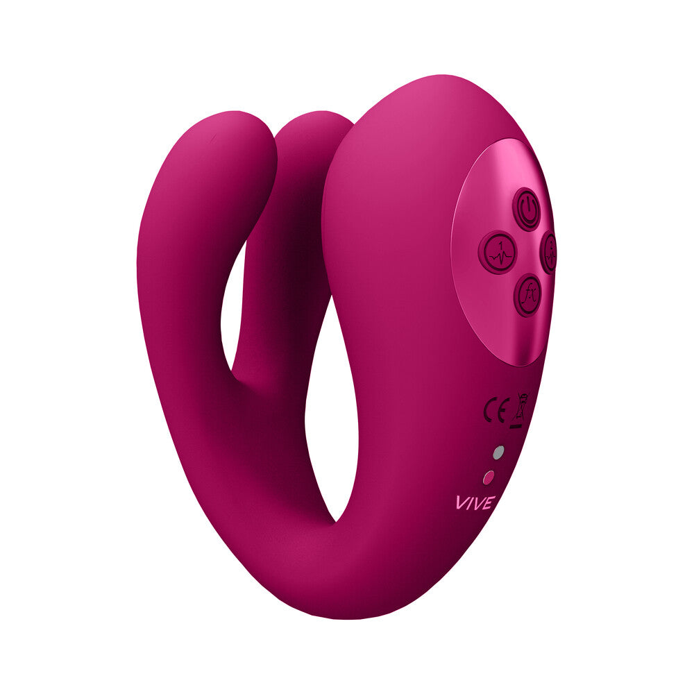 Pink triple-action vibrator with clitoral pulse waves for thrilling intimate pleasure, by shots toys.