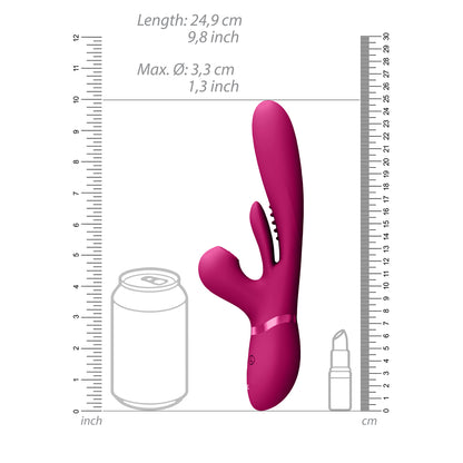 Pink triple-action vibrator with clitoral stimulators for targeted pleasure, a versatile sex toy from Shots Toys.