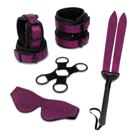 Whipsmart 7-piece dragonskin bondage set, red and black textured restraints for playful adventures.