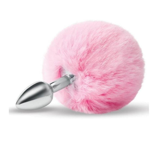 Whipsmart furry tales pink bunny tail butt plug, soft faux fur and metal base.