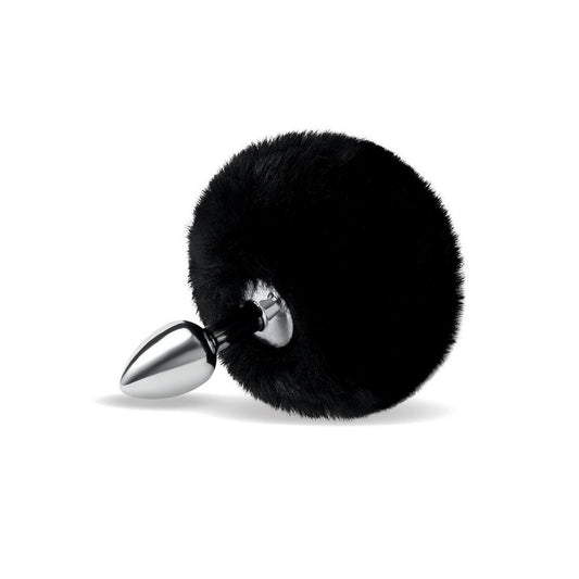Whipsmart black bunny tail butt plug, fluffy rabbit tail attached to smooth plug.