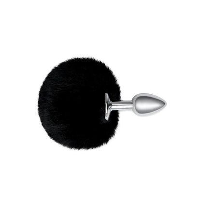 A black bunny tail butt plug from Whipsmart, fluffy and ready for playtime.