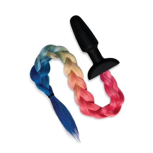 A rainbow coloured faux fur tail butt plug from Whipsmart, for playful fun.