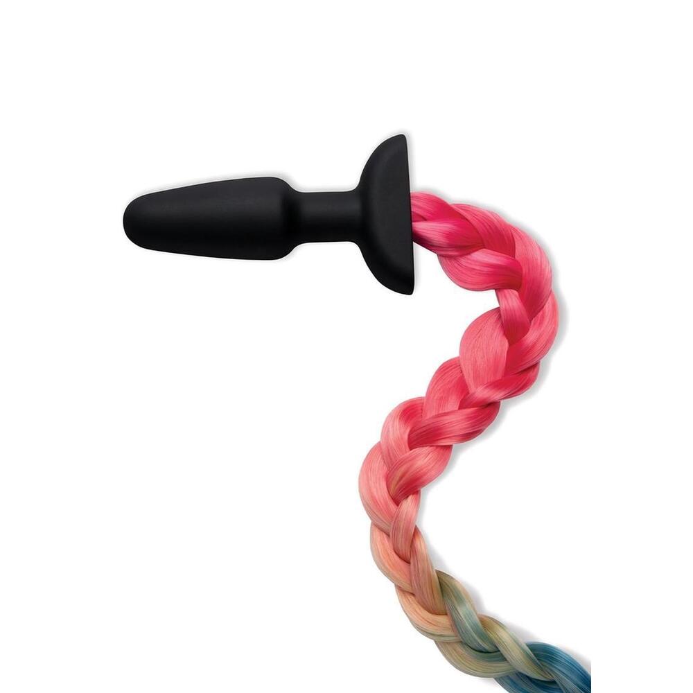 Whipsmart furry tales rainbow tail butt plug with soft colourful faux fur tail.