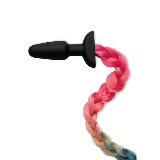 Whipsmart furry tales rainbow tail butt plug with soft colourful faux fur tail.