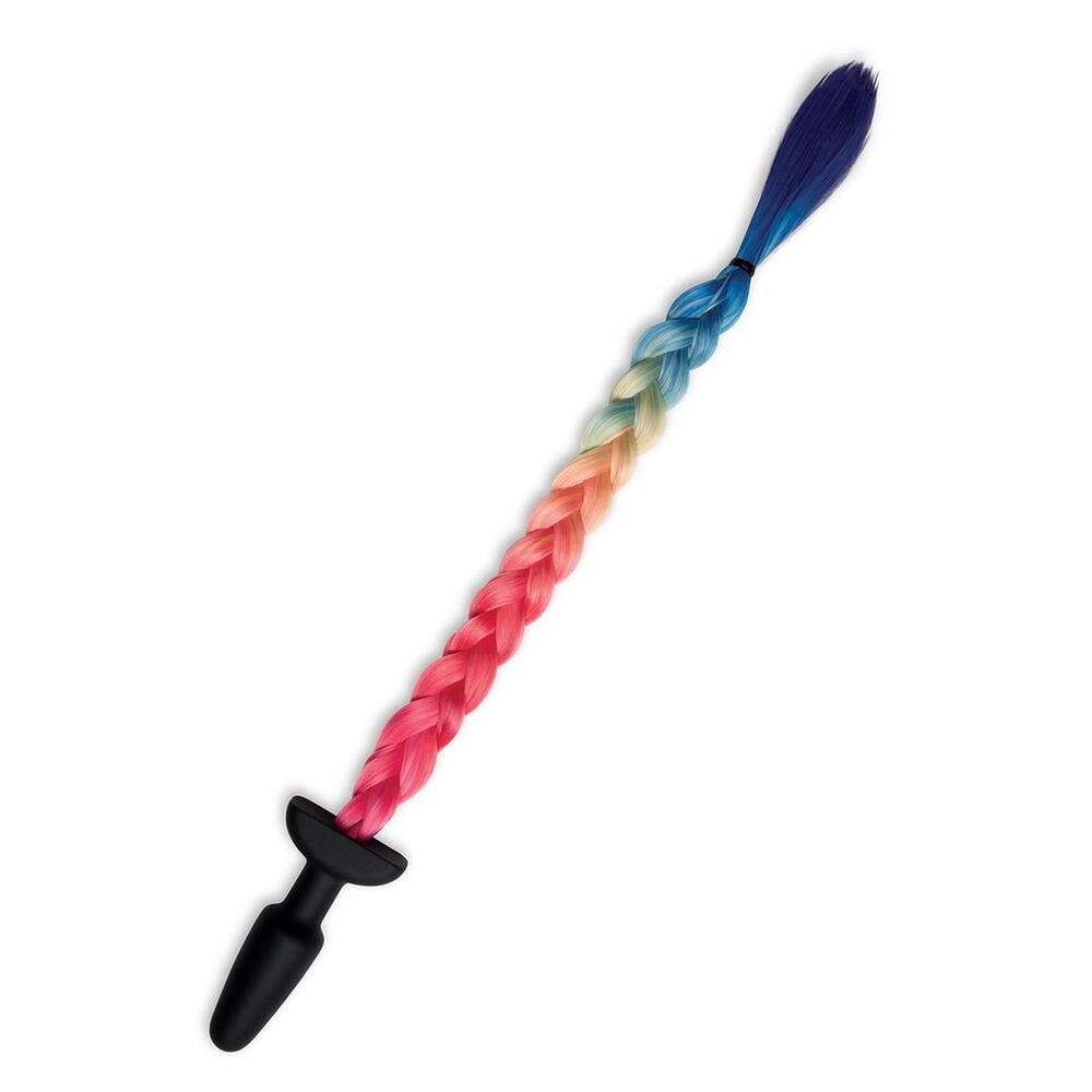 Whipsmart rainbow tail butt plug, furry and vibrant, a playful accessory for adults.