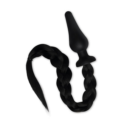 A furry black pony tail butt plug from Whipsmart, for adult play and pleasure.