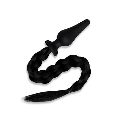 Whipsmart black pony tail butt plug, furry finish for equine role play fun.