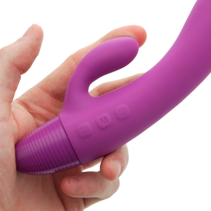 Silicone bunny vibrator with internal stimulator, perfect for clitoral and g-spot pleasure.