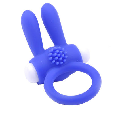 Blue love ring with playful rabbit ears, a fun accessory for pleasure.