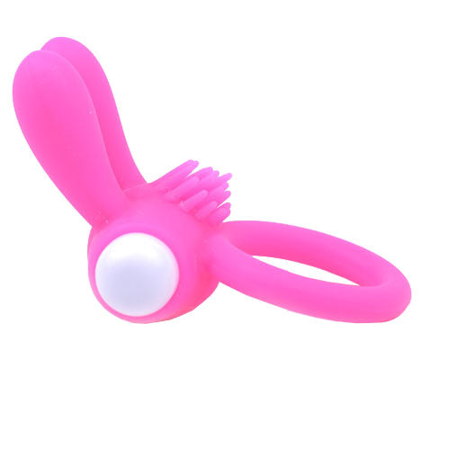 Pink love ring with rabbit ears for extra fun and enhanced pleasure.