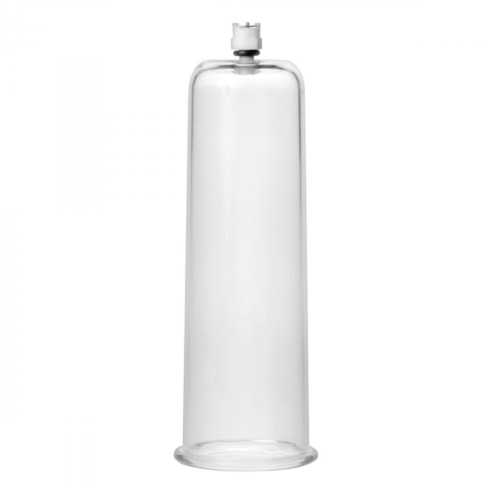 clear plastic size matters cock and ball cylinder, 2.75 inch inner diameter.