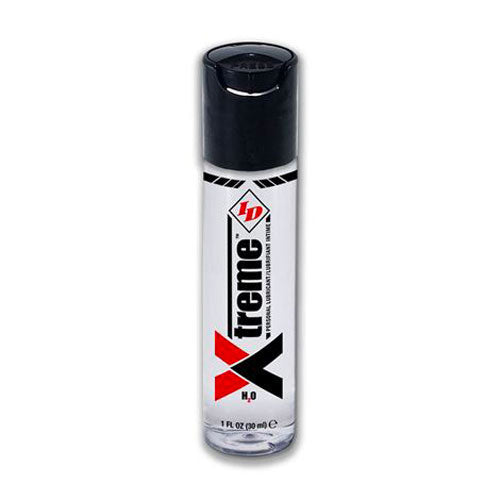 Clear bottle of ID Xtreme Lube, a personal lubricant, for enhanced pleasure and comfort