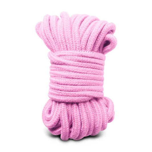 Ten metres of pink cotton rope, a bondage restraint from various toy brands.