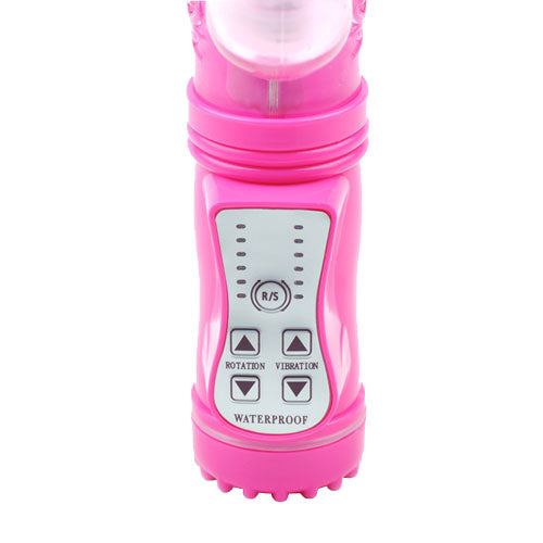 Pink bunny vibrator with a thrusting motion, a fun sex toy for pleasure.