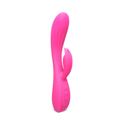 A pastel pink silicone bunny vibrator, showcasing its smooth finish and ergonomic design.