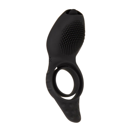 zero tolerance mr flicker vibrating cock ring, black silicone, textured for enhanced pleasure.