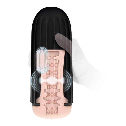Zolo jerkmaster masturbator, vibrating and warming, realistic texture, flesh coloured, for solo pleasure.