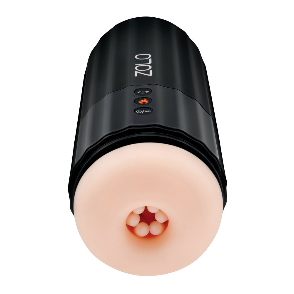 Zolo Jerkmaster: vibrating masturbator with warming function, textured for pleasure and enjoyment.
