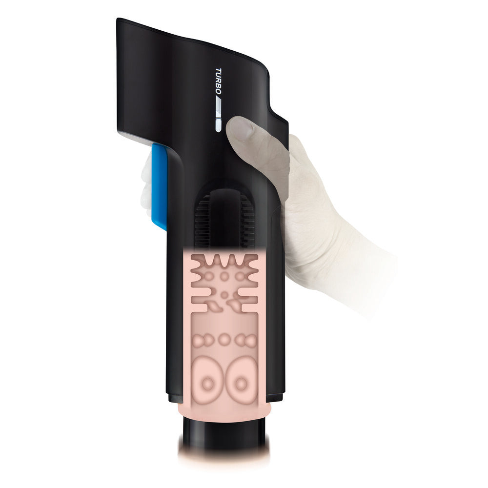 Zolo BJ Blaster: close-up on a textured, vibrating masturbator for stimulating personal pleasure.