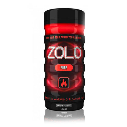 Zolo fire masturbator cup, textured red and black pleasure toy for solo fun.