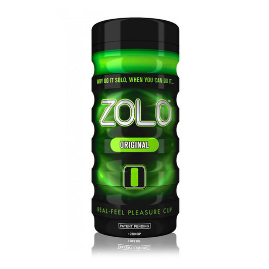Zolo original masturbator cup, textured interior for enhanced male pleasure, flesh-toned material.