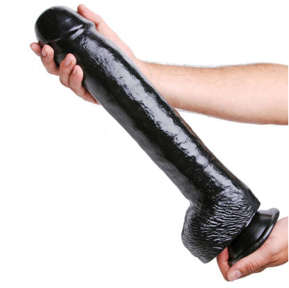The master series black destroyer dildo: a large, powerful suction cup sex toy.