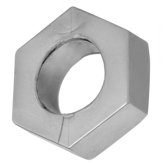 master series silver metal hex cock ring and ball stretcher for bondage play
