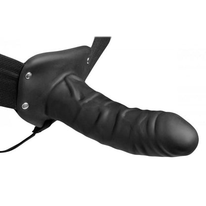 Silicone strap-on dildo in a hollow design for erection assistance, flesh coloured.
