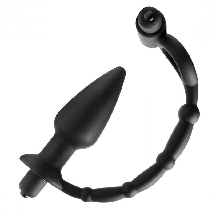 Master Series viaticus: a dual cock ring and vibrating butt plug for intimate pleasure.