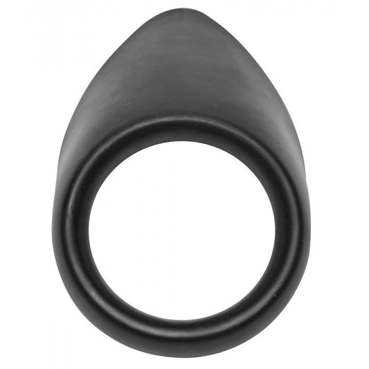 Master Series taint teaser cock ring, 2 inch, made of smooth black silicone for added pleasure.