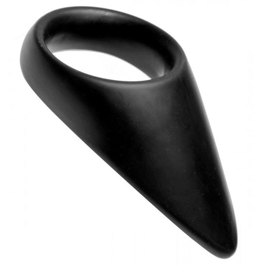 master series silicone cock ring in black, designed to tease the perineum during sex.