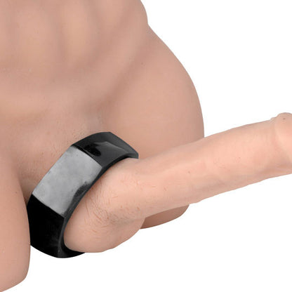 Master Series hex cock ring and ball stretcher for bondage, heavy duty metal finish