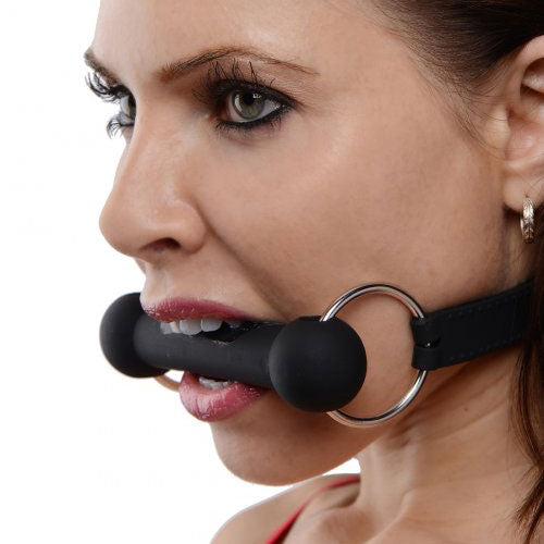 Mr. Ed lockable horse bit gag from Master Series, silicone, black finish.