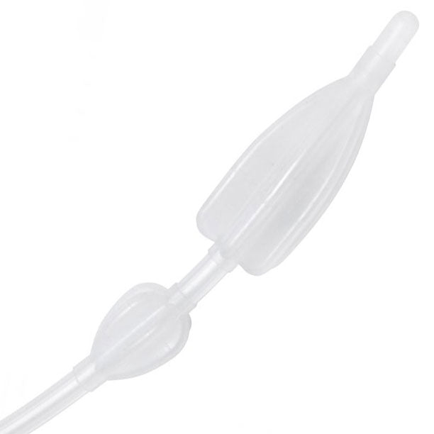 Silicone inflatable enema system with double bulbs, clear tubing for personal hygiene use.