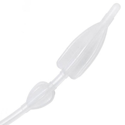 Silicone inflatable enema system with double bulbs, clear tubing for personal hygiene use.