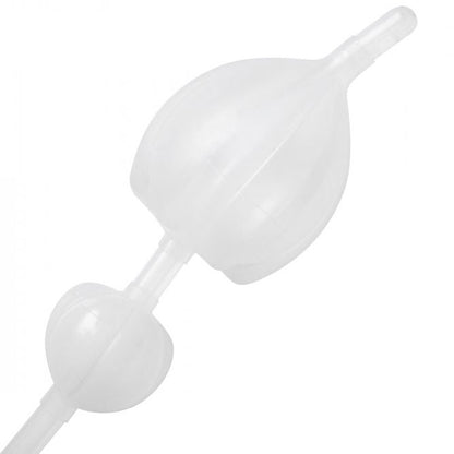 Clean Stream's blue silicone double bulb enema system, inflated and ready for personal hygiene use.