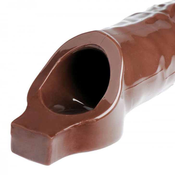 size matters really ample brown penis enhancer extender, shown in detail.