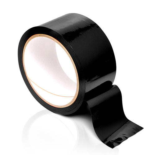 Roll of black bondage tape, a restraint for kinky bedroom fun and games.