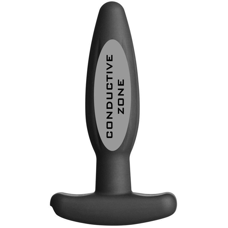 ElectraStim Noir Rocker small butt plug, black electro sex stimulation toy with curved design.