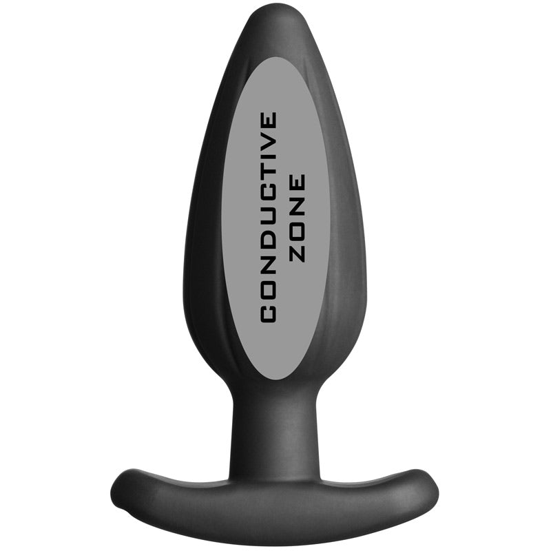 Electrostim noir rocker butt plug, large size. Black, shiny, and for electro sex play.
