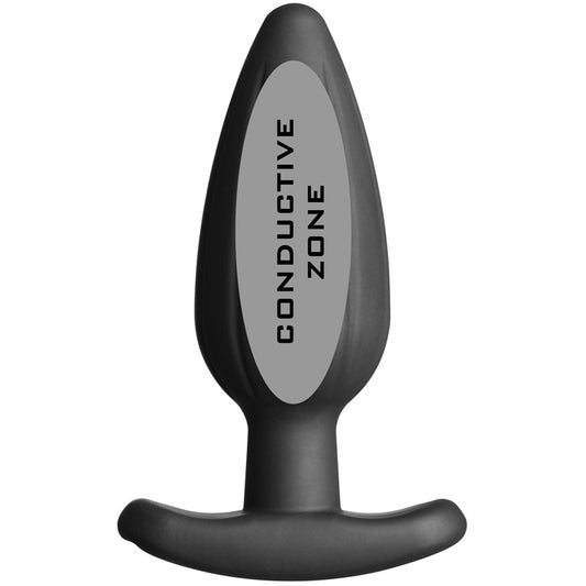 Electrostim noir rocker butt plug, large size. Black, shiny, and for electro sex play.