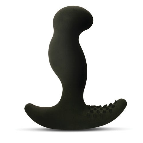 The Nexus GRider, a black silicone prostate massager with a curved handle design.