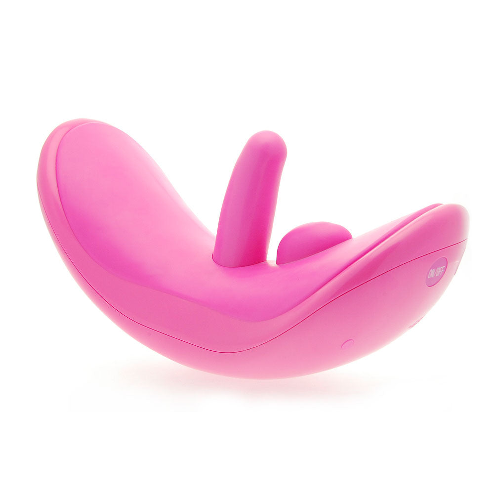 Doc Johnson iRide rocker vibrator, purple with black accents, for intense pleasure.