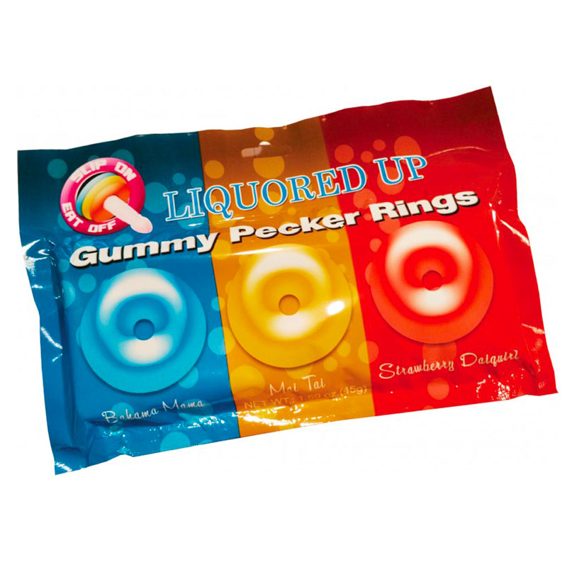 A bag of cheeky, edible gummy cock rings from Hott Products Unlimited.