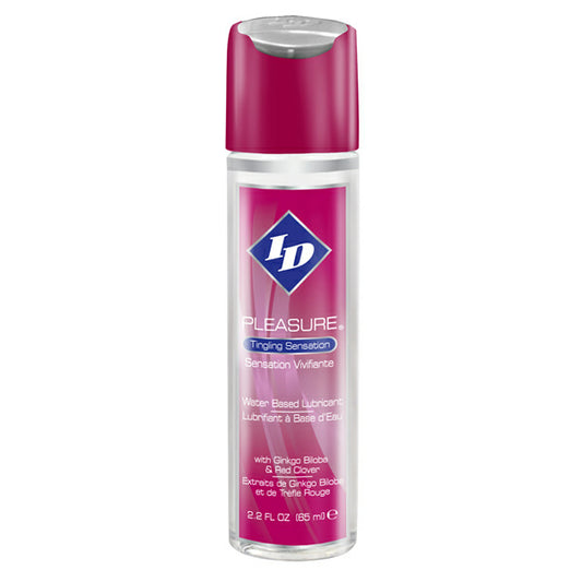 Bottle of id pleasure personal lubricant, a clear and smooth gel for intimacy.
