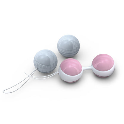 A pair of pink and blue lelo luna beads mini, for pelvic floor exercise.