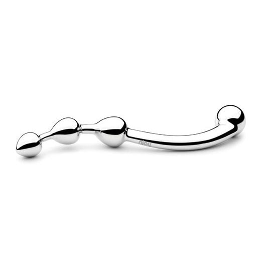 A shiny, stainless steel njoy fun wand dildo with a smooth, reflective finish, for pleasure.