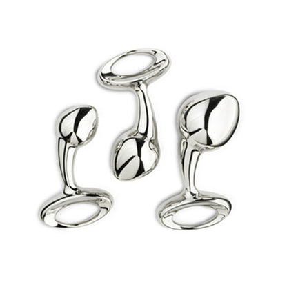 Small, polished stainless steel anal plug from njoy, designed for comfortable solo play.