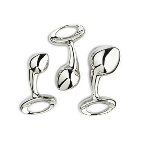 Njoy large stainless steel butt plug with a highly polished, smooth, and rounded design.
